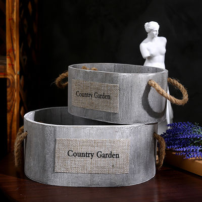 Rectangular Round Succulent Flower Pot White Wooden Nostalgic Retro Style