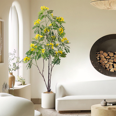 Artificial cassia flowering tree yellow home deco hotel office potted tree