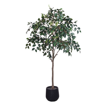 Ficus Artificial Estilo D Realista | Planta Falsa de Banyan Personalizada com Retardante de Chama e Resistente a UV, 120/140/180cm, Embalagem Uniforme com Vaso Preto para Decoração de Interiores Comercial e Residencial