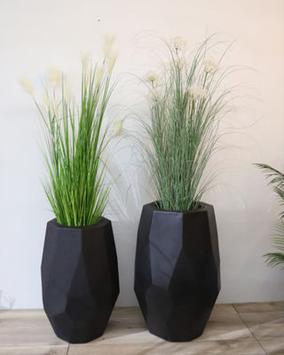 Polygonal Black Flower Pot Artificial Flowers Grass Branches Decor